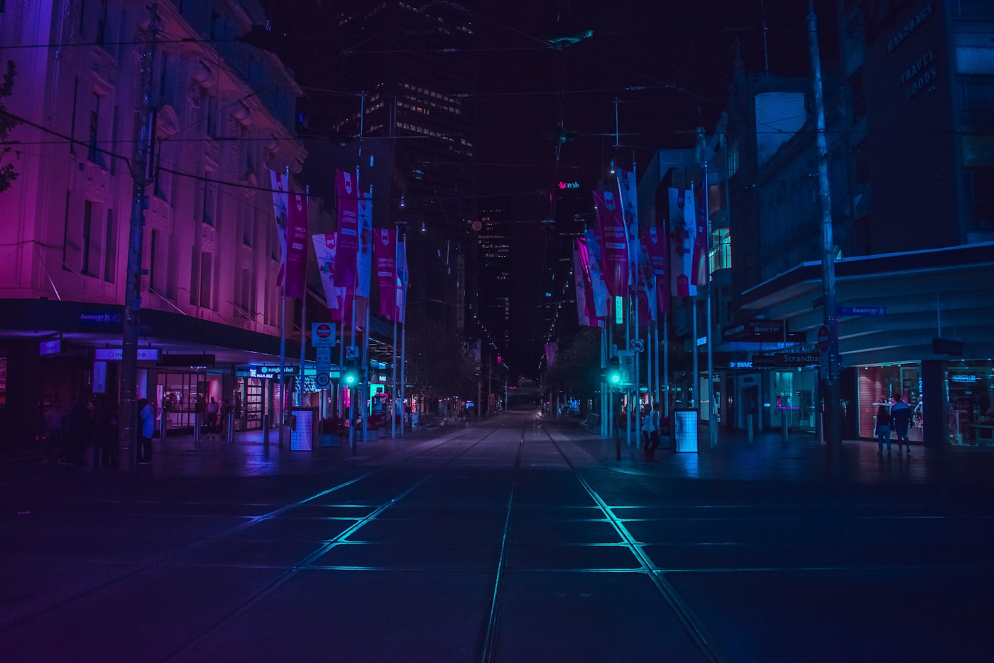 Warm city lights reflected after dark