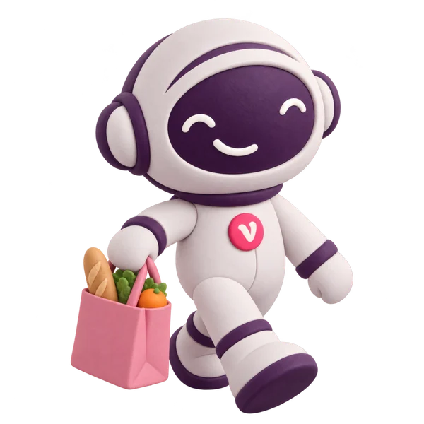 Vinny the Vouchernaut, carrying groceries